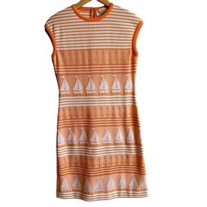 Vintage 70s James Kenrob by Dalton Sailboat Intarsia knit dress Orange 8